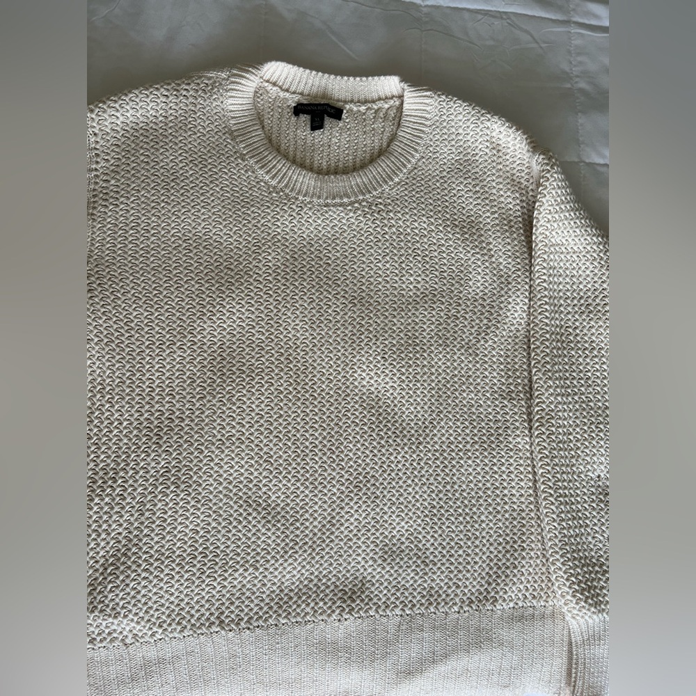 Banana Republic Factory Cream Crewneck Textured Knit Sweater